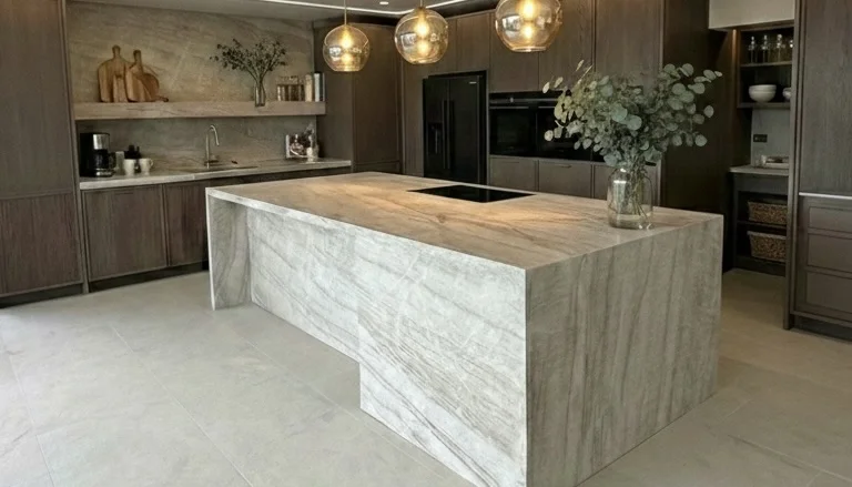 Modern Marble Kitchen Island with Pendant Lights