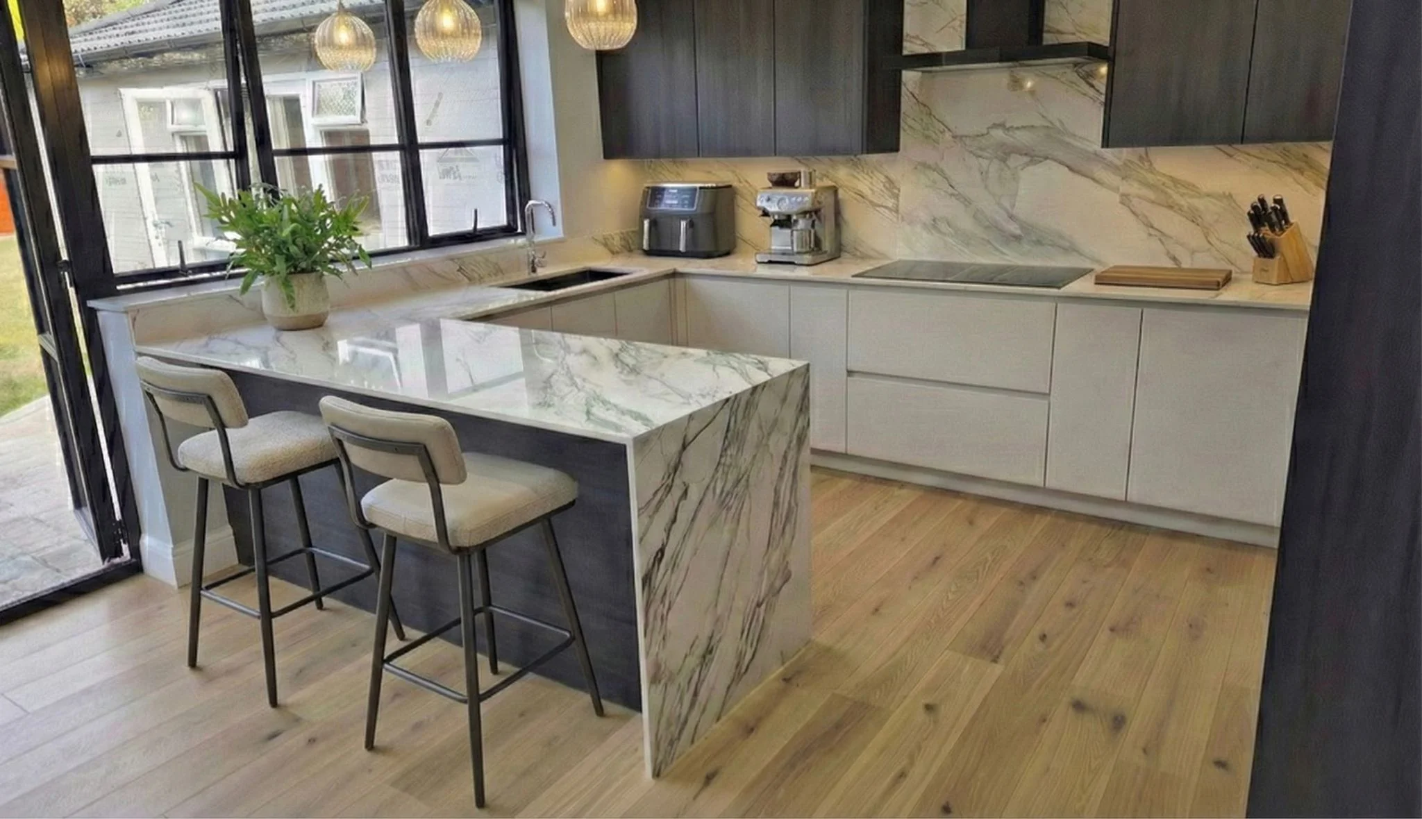 Marble Kitchen Island with Breakfast Bar