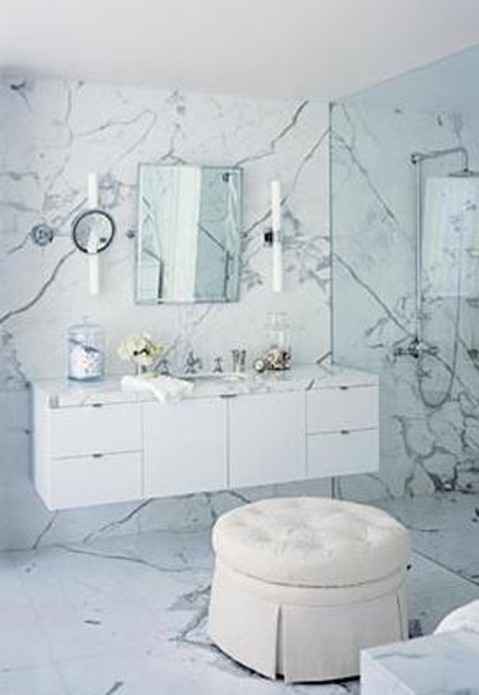 White Carrara marble bathroom